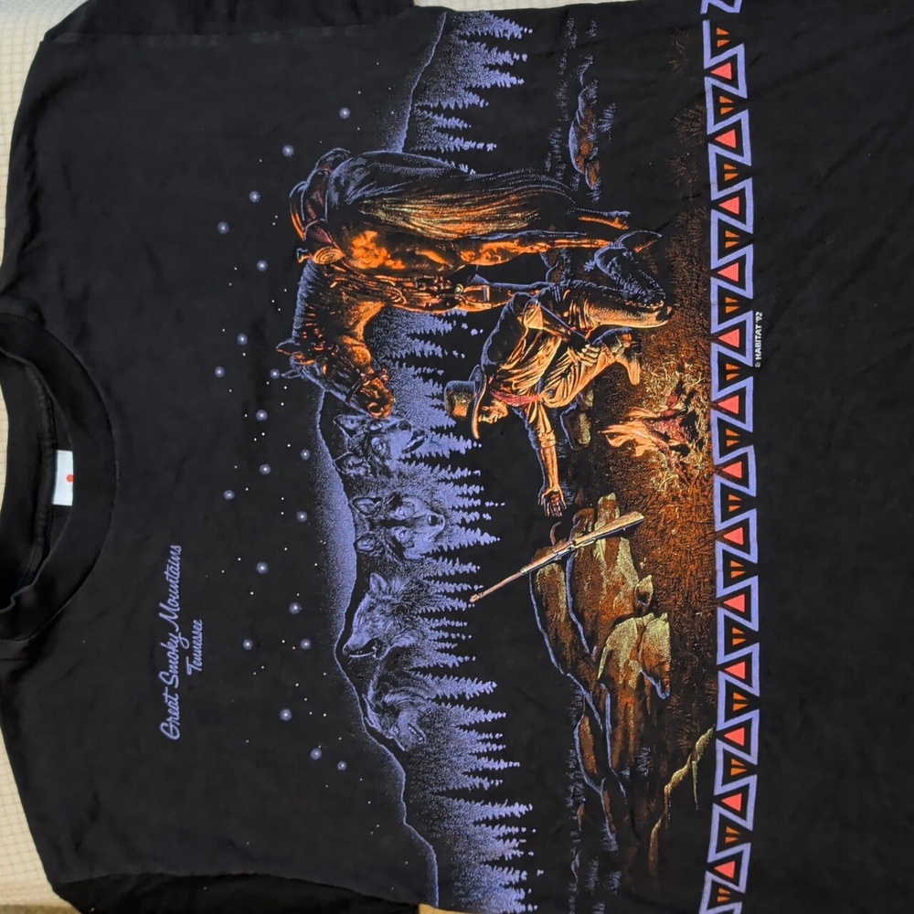 1992 Vintage Great Smoky Mountains Cowboy & Wolves Shirt